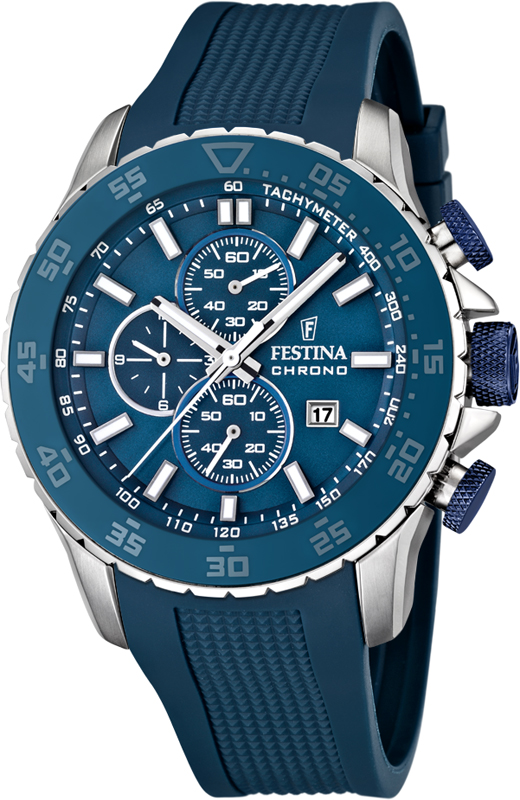 Festina Watches : F16642/2 Quartz Chronograph Blue Dial Date Rubber Men Watch