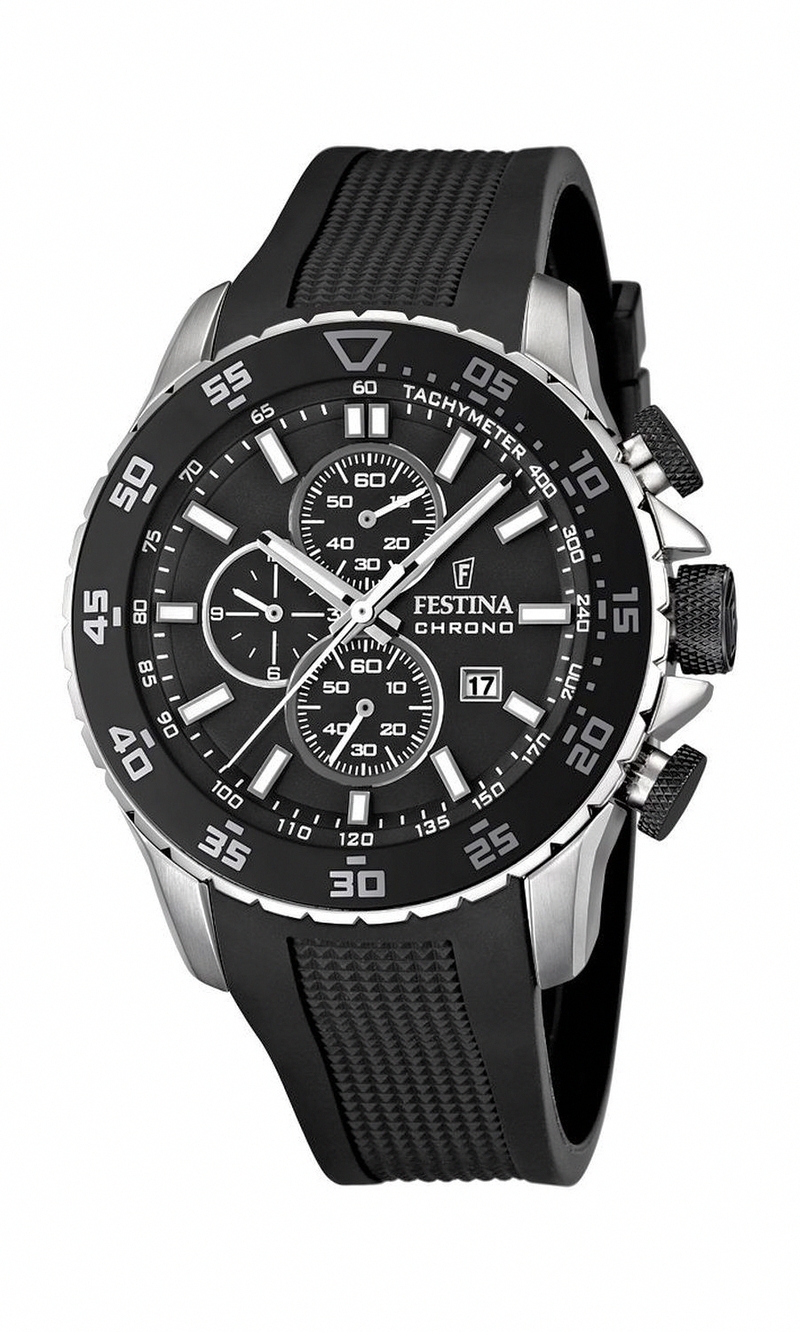 Festina Watches : F16642/3 Quartz Chronograph Black Dial Date Rubber Men Watch