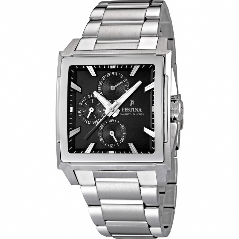 Festina Watches : F16653/4 Quartz Black Dial Day Date Stainless Steel Men Watch