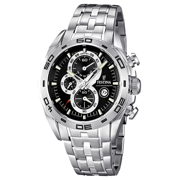 Festina Watches : F16654/3 Quartz Chronograph Black Dial Date Stainless Steel Men Watch
