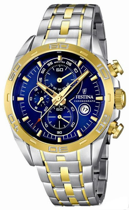 Festina Watches : F16655/3 Quartz Chronograph Blue Dial Date Two Tone Stainless Steel Men Watch