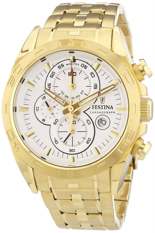 Festina Watches : F16656/1 Quartz Chronograph White Dial Date Gold Tone Stainless Steel Men Watch