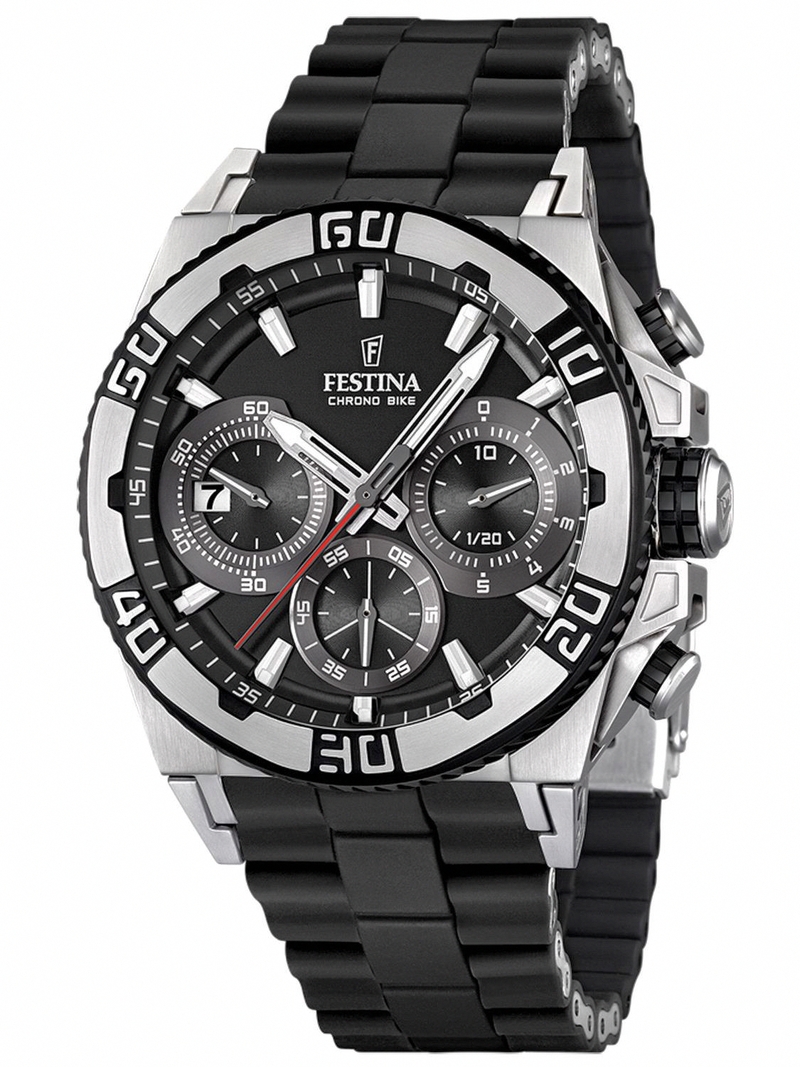Festina Watches : F16659/5 Quartz Chronograph Date Black Dial Rubber Strap Men Watch