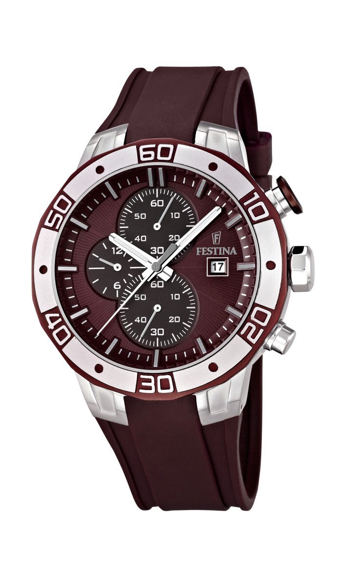 Festina Watches : F16667/3 Quartz Chronograph Date Dark Red Rubber Strap Men Watch