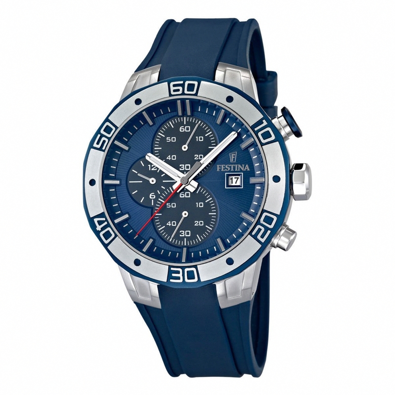 Festina Watches : F16667/5 Quartz Chronograph Date Blue Rubber Strap Men Watch