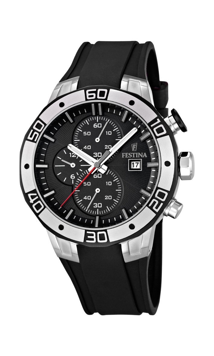 Festina Watches : F16667/6 Quartz Chronograph Date Black Dial Rubber Strap Men Watch