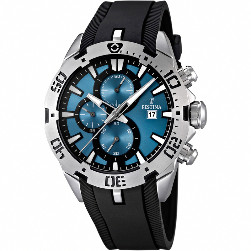 Festina Watches : F16672/3 Quartz Chronograph Blue Dial Date Rubber Men Watch