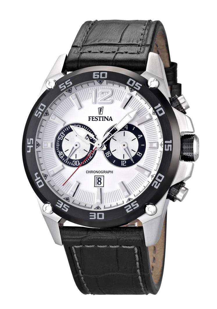 Festina Watches : F16673/1 Quartz Chronograph White Dial Date Leather Men Watch