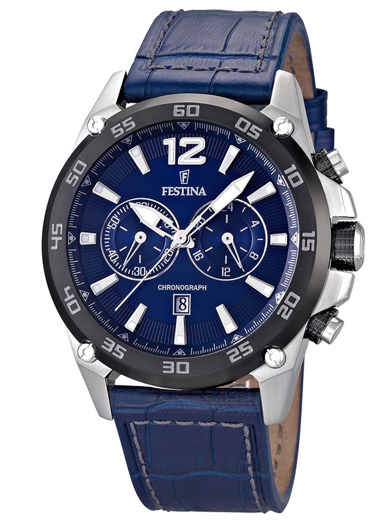 Festina Watches : F16673/2 Quartz Chronograph Blue Dial Date Leather Men Watch