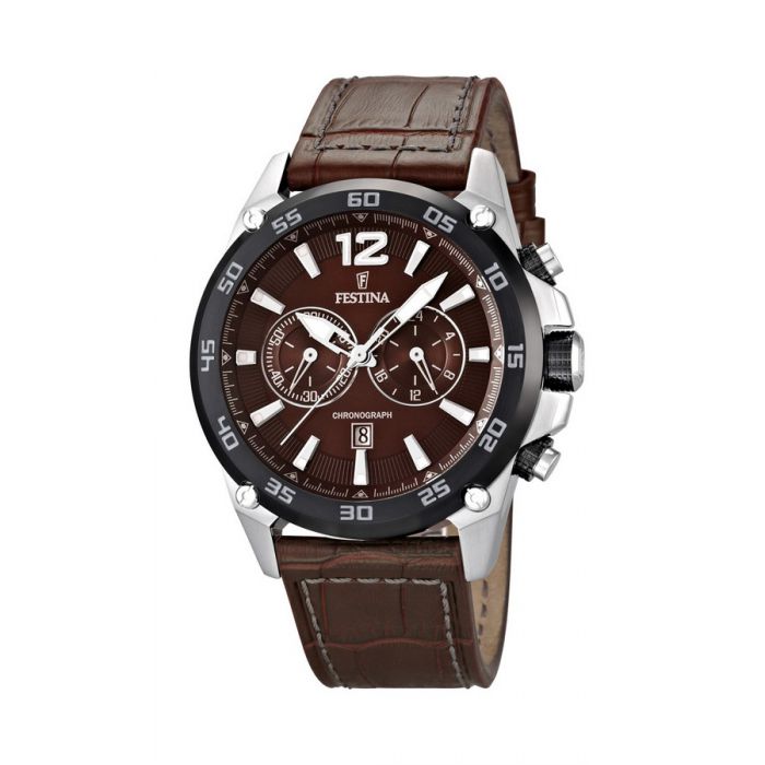 Fake AAA Festina Watches : F16673/3 Quartz Chronograph Brown Dial Date Leather Men Watch Watch
