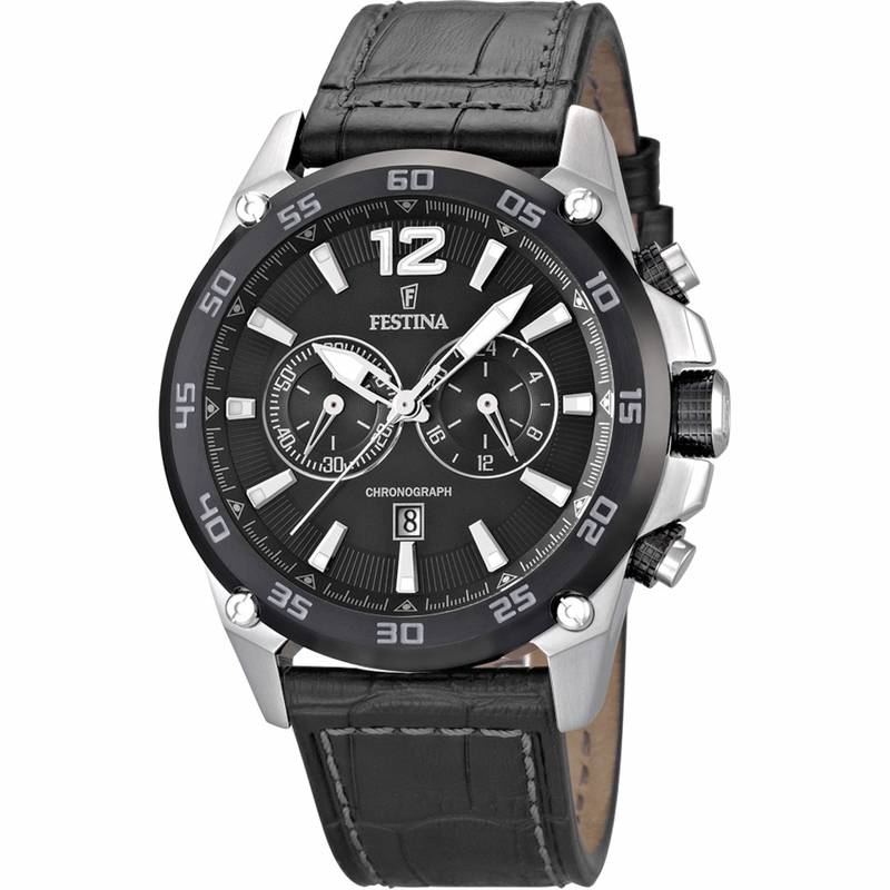Festina Watches : F16673/4 Quartz hronograph Black Dial Date Leather Men Watch