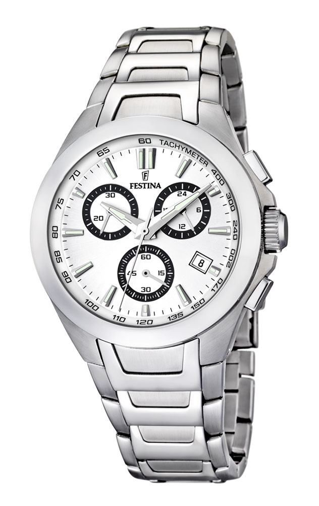 Festina Watches : F16678/4 Quartz Chronograph Silver Dial Date Stainless Steel Men Watch
