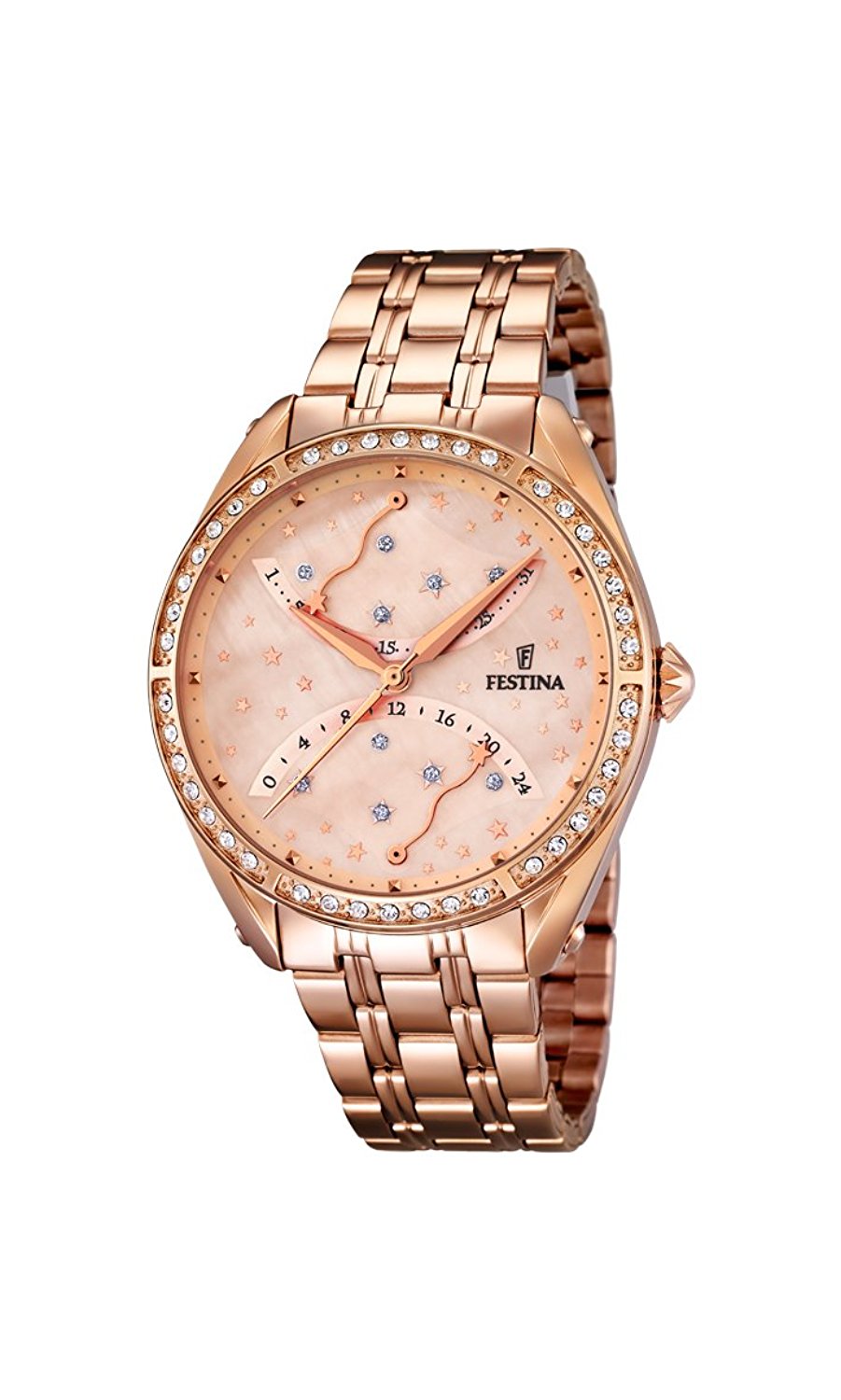 Festina Watches : F16742/2 Quartz Multifunction Dial Rose Gold Tone Stainless Steel Women Watch