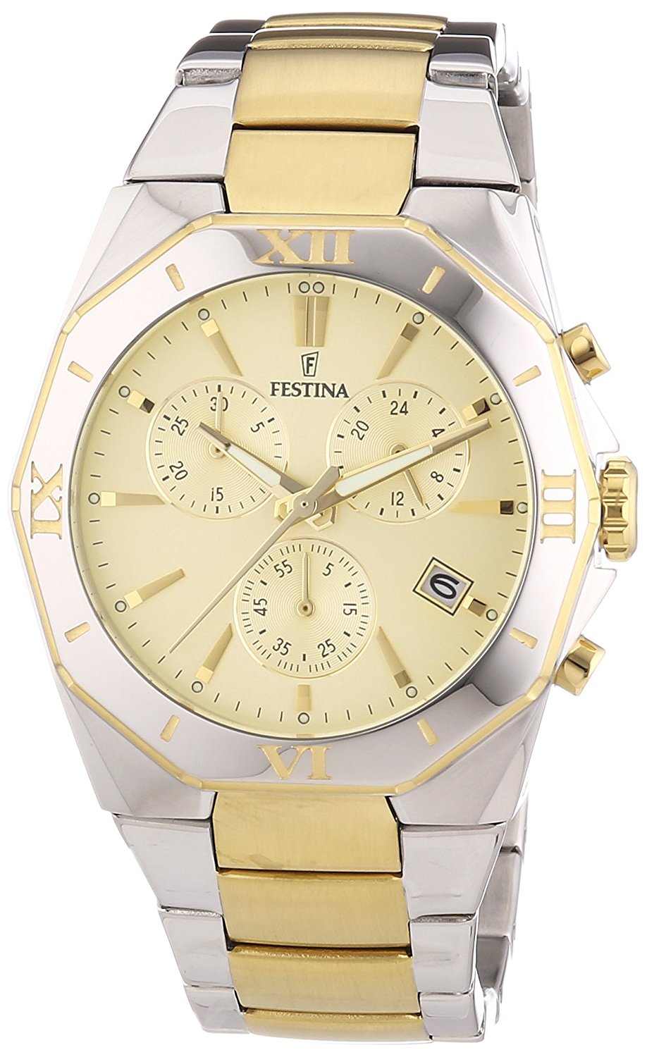 Festina Watches : F16758/2 Gold Dial Stopwatch Luminescent Hands Men Watch