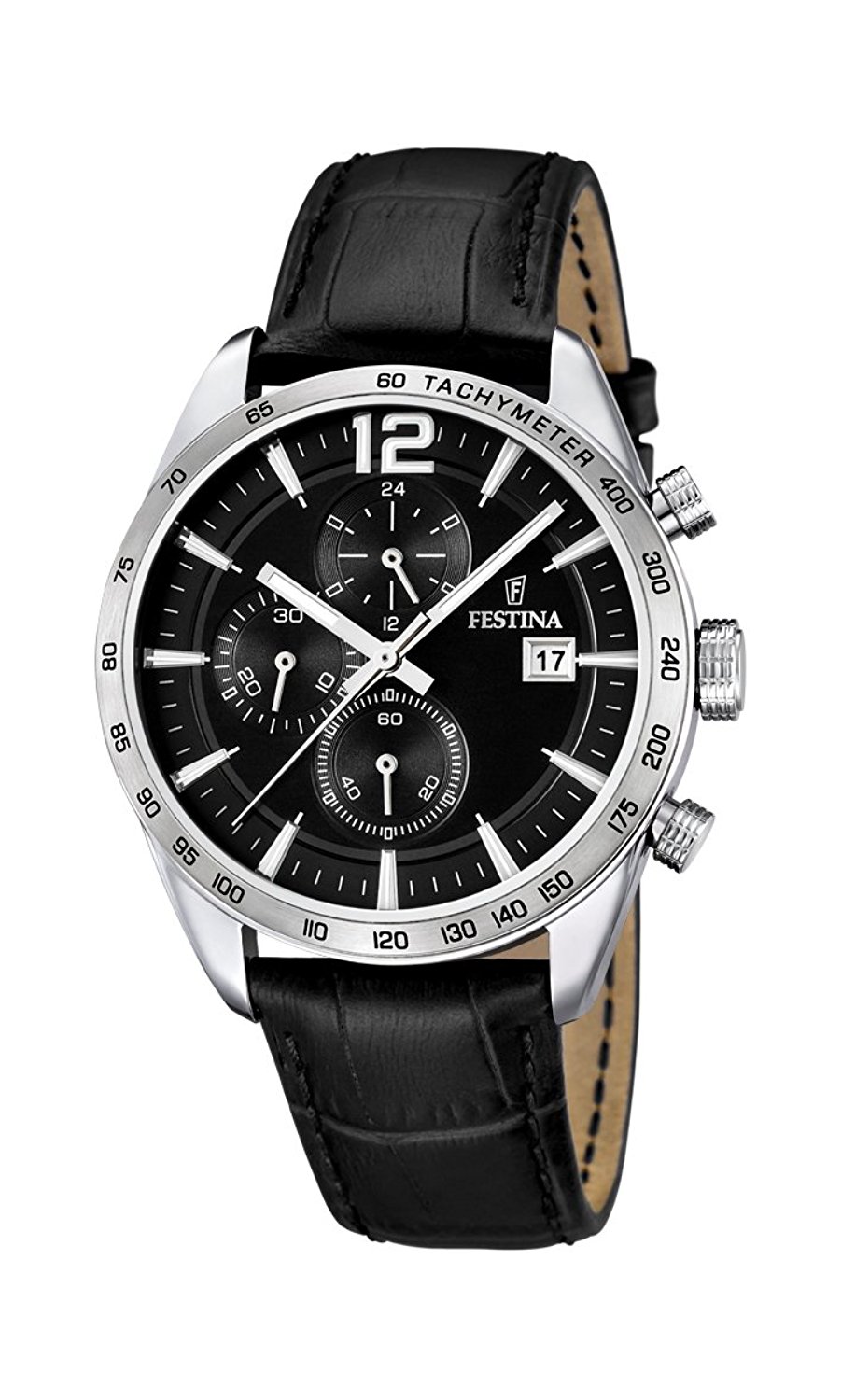 Festina Watches : F16760/4 Quartz Chronograph Date Black Leather Men Watch