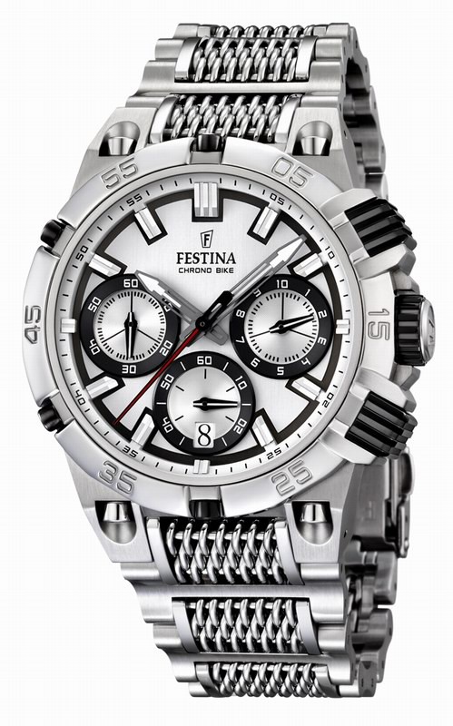 Festina Watches : F16774/1 Quartz Chronograph Bike Silver Dial Date Stainless Steel Men Watch