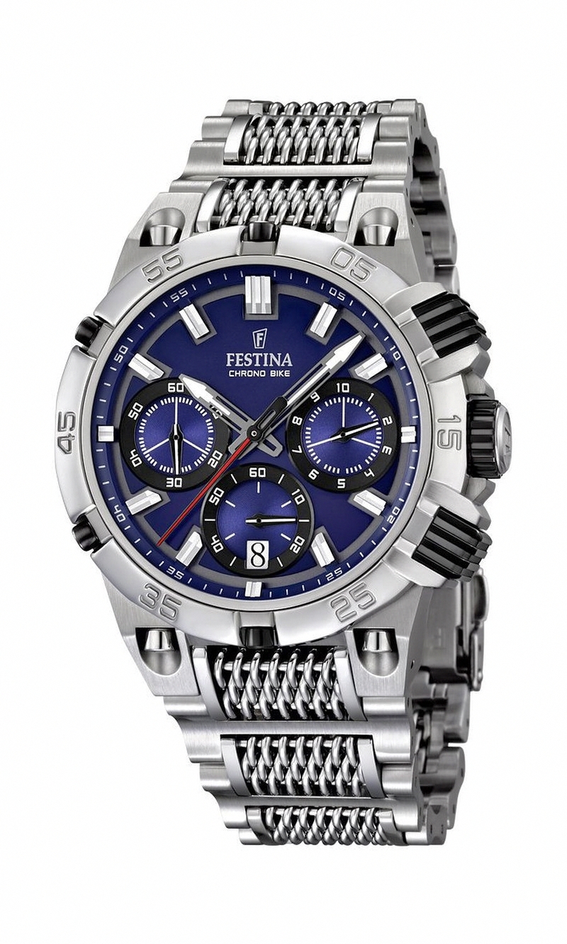 Festina Watches : F16774/2 Quartz Chronograph Bike Blue Dial Date Stainless Steel Men Watch