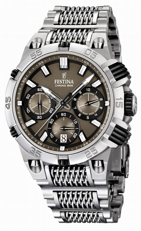 Festina Watches : F16774/3 Quartz Chronograph Bike Brown Dial Date Stainless Steel Men Watch
