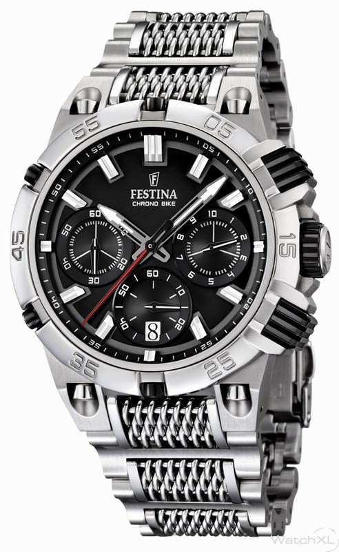 Festina Watches : F16774/4 Quartz Chronograph Bike Black Dial Date Stainless Steel Men Watch