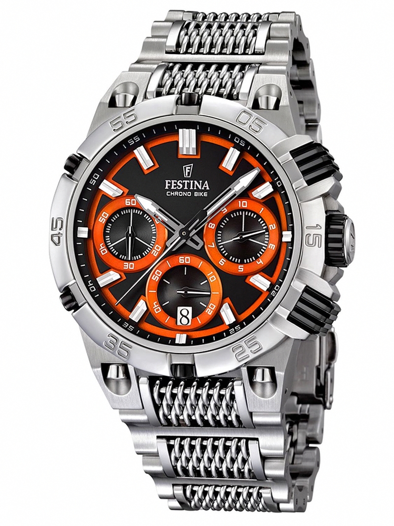 Festina Watches : F16774/6 Quartz Chronograph Bike Black Dial Date Stainless Steel Men Watch