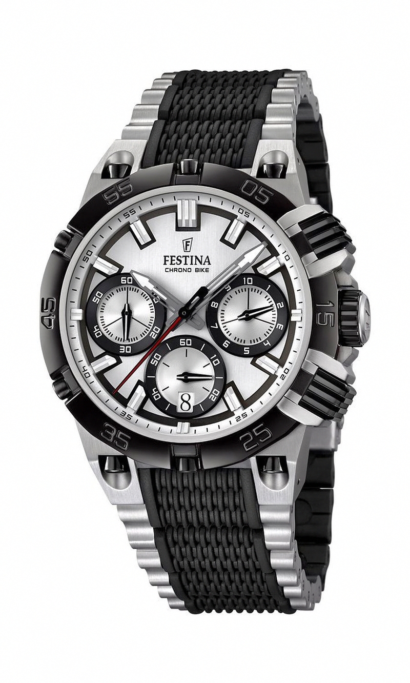 Festina Watches : F16775/1 Quartz Chronograph Silver Dial Date Steel and Rubber Men Watch