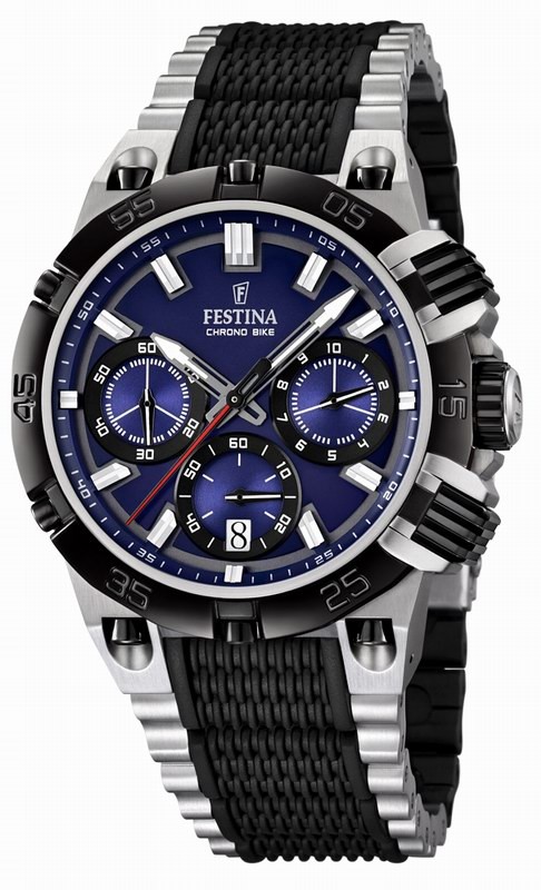 Festina Watches : F16775/2 Quartz Chronograph Blue Dial Date Steel and Rubber Men Watch