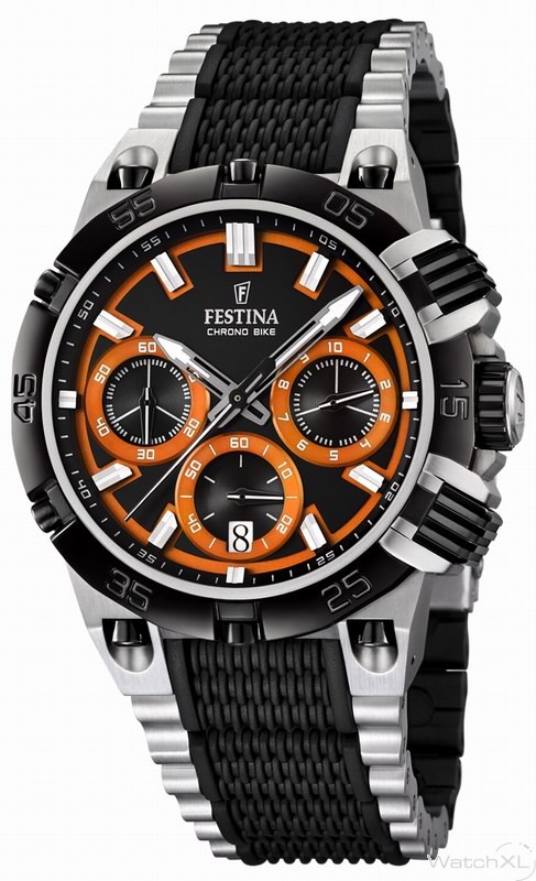 Festina Watches : F16775/6 Quartz Chronograph Black Dial Date Steel and Rubber Men Watch