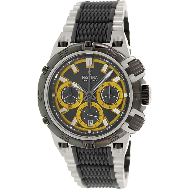 Festina Watches : F16775/7 Quartz Chronograph Black Dial Date Steel and Rubber Men Watch