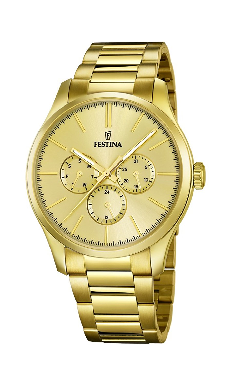 Festina Watches : F16811/1 Gold Dial Stainless Steel Plated Men Watch
