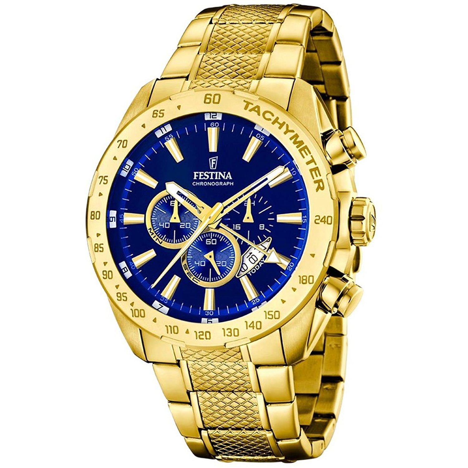 Festina Watches : F16878/3 Blue Dial Gold-plated Stainless Steel Band Men Watch