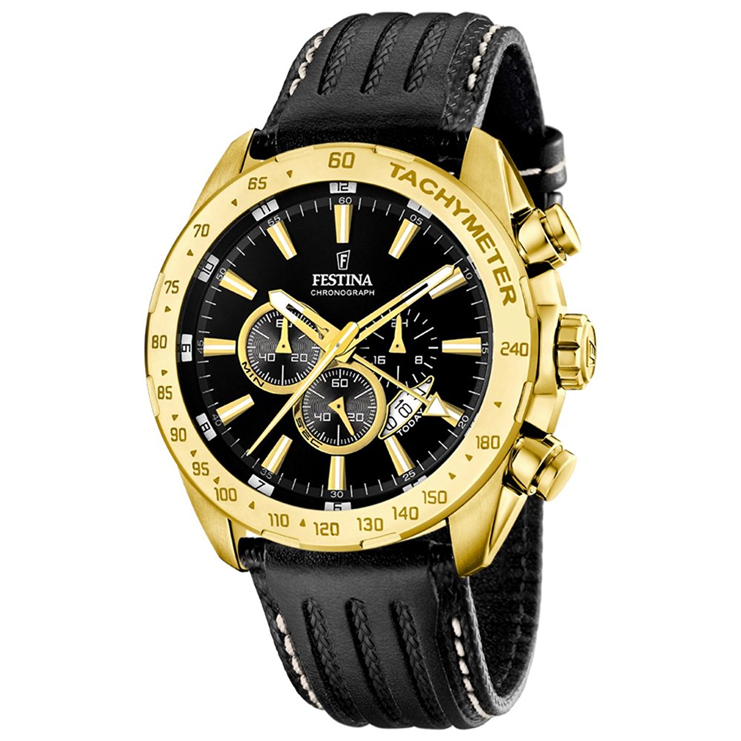 Festina Watches : F16879/4 Quartz Chronograph Date Black Leather Men Watch