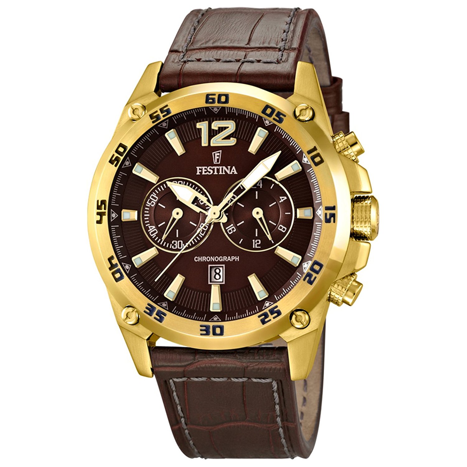 Festina Watches : F16880/2 Quartz Chronograph Date Brown Leather Men Watch