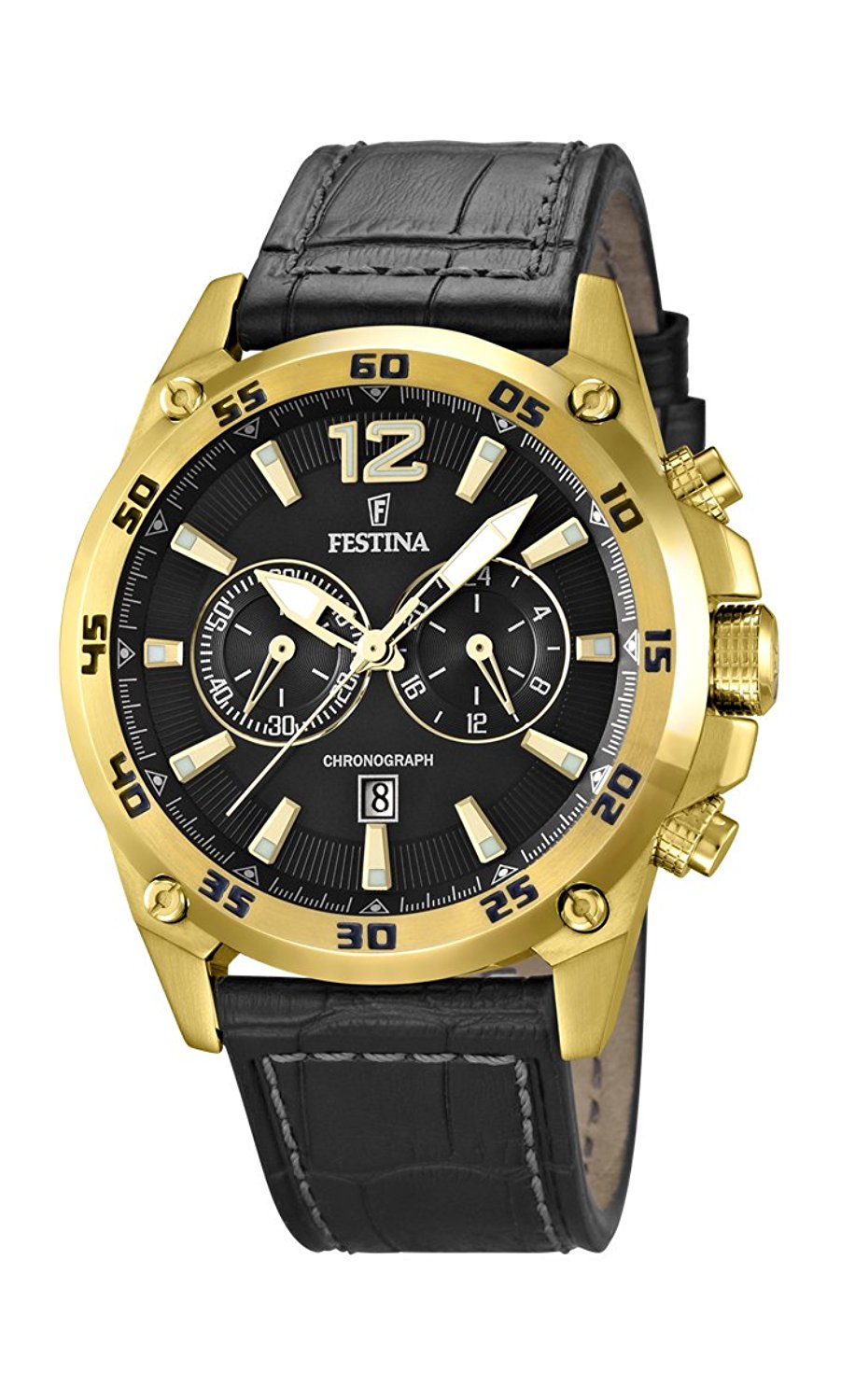 Festina Watches : F16880/3 Quartz Chronograph Date Black Leather Men Watch