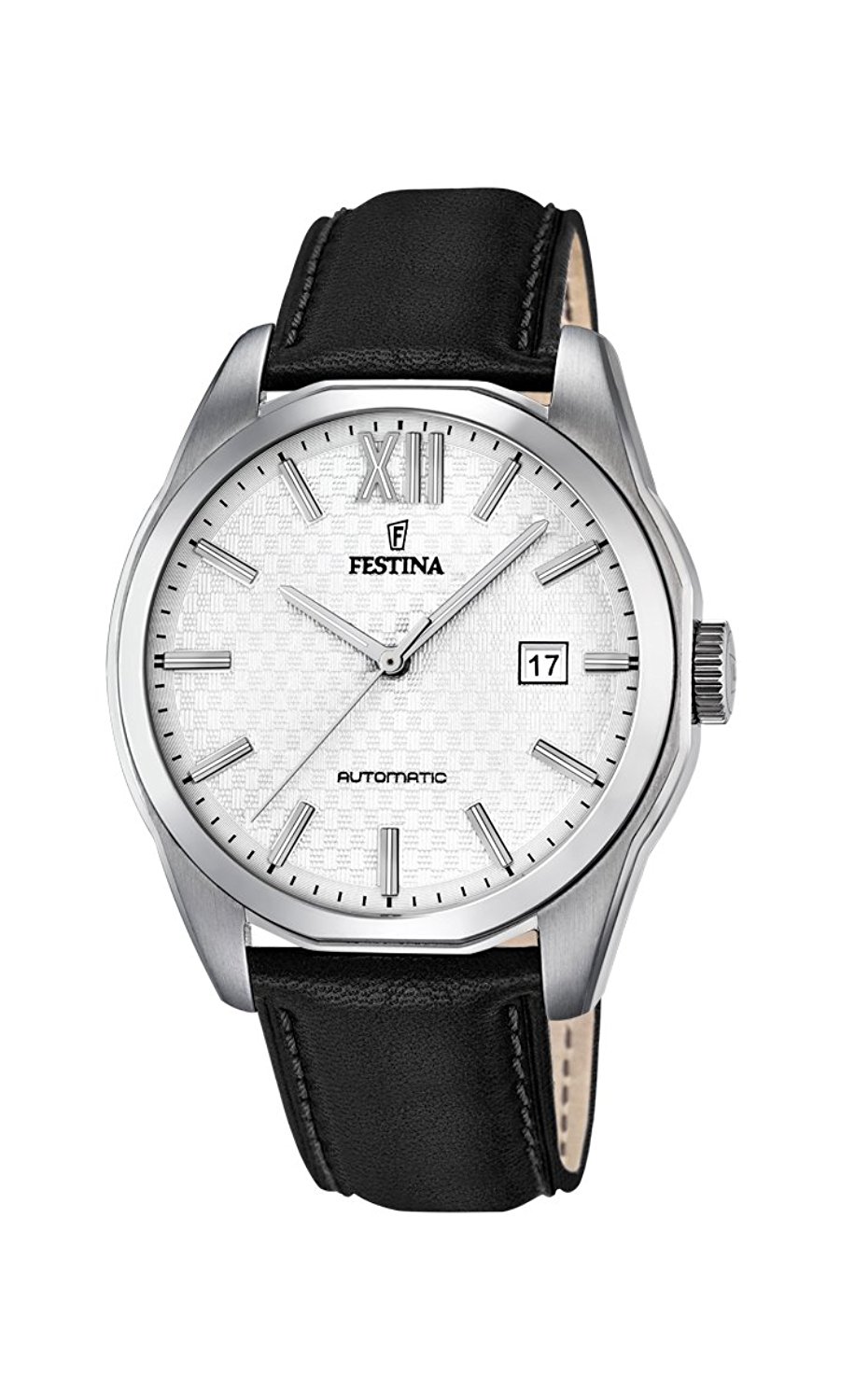 Festina Watches : F16885/2 Automatic White Dial Date Black Leather Men Watch