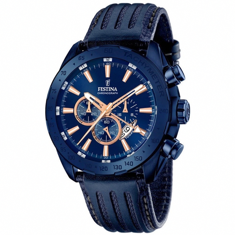 Festina Watches : F16898/1 Quartz Chronograph Date Blue Leather Men Watch