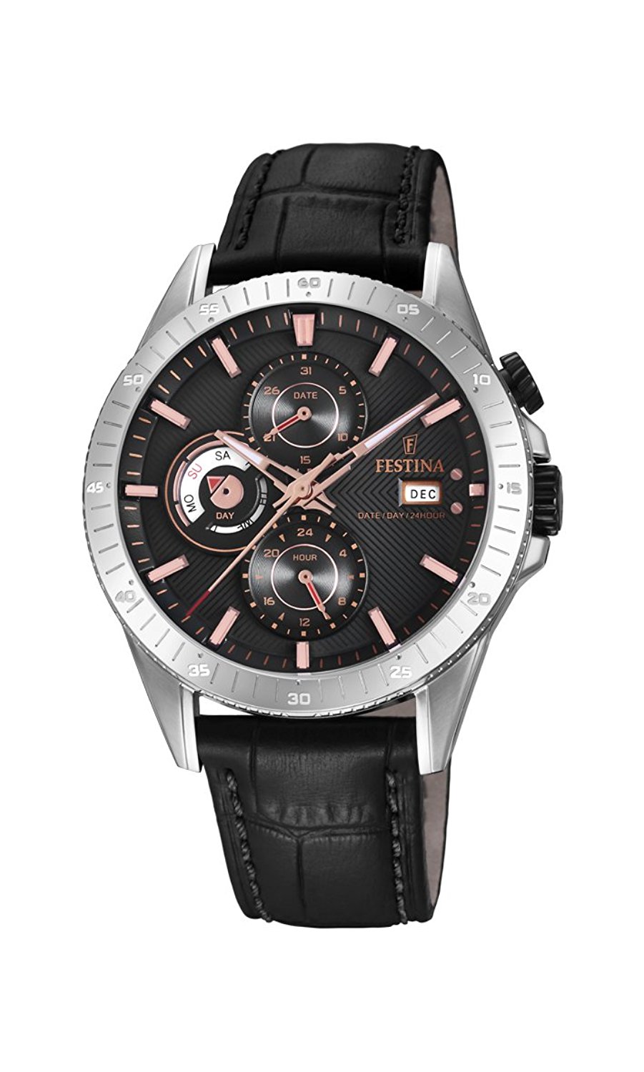 Festina Watches : F16990/3 Black Dial Day Date Month Black Leather Men Watch