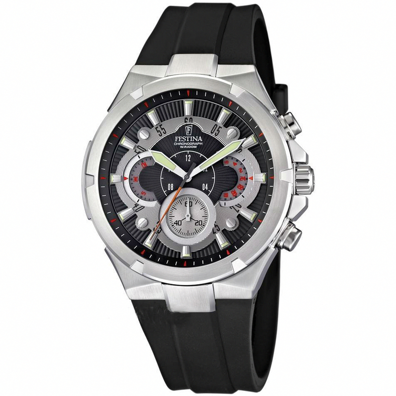 Festina Watches : F6814/1 Quartz Chronograph Black Rubber Strap Men Watch