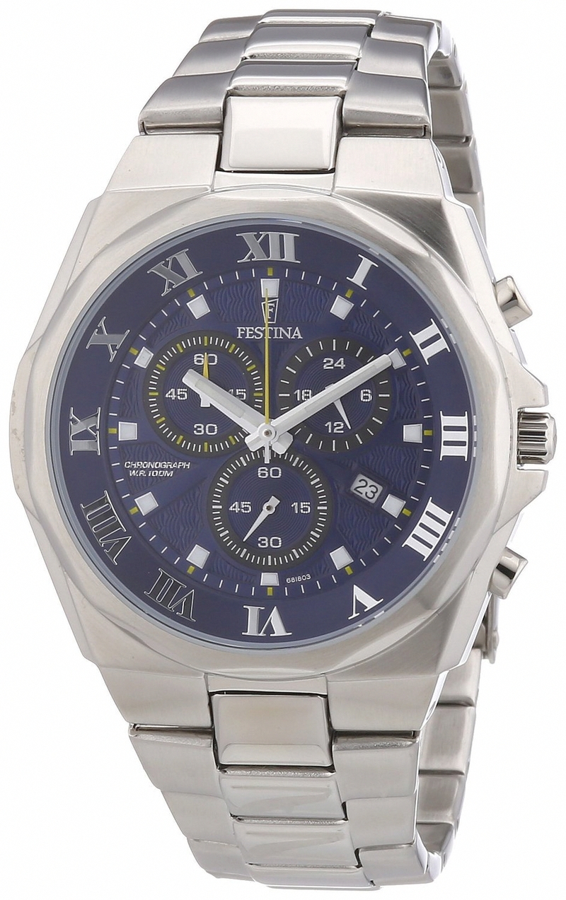 Festina Watches : F6818/3 Quartz Chronograph Blue Dial Date Stainless Steel Men Watch