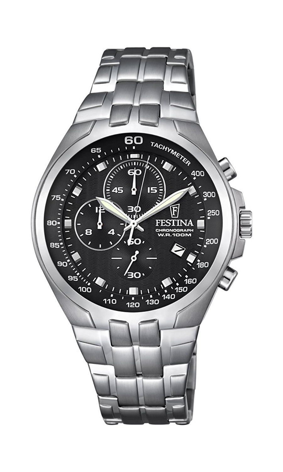 Festina Watches : F6843/4 Black Dial Stopwatch Luminous Hand Men Watch