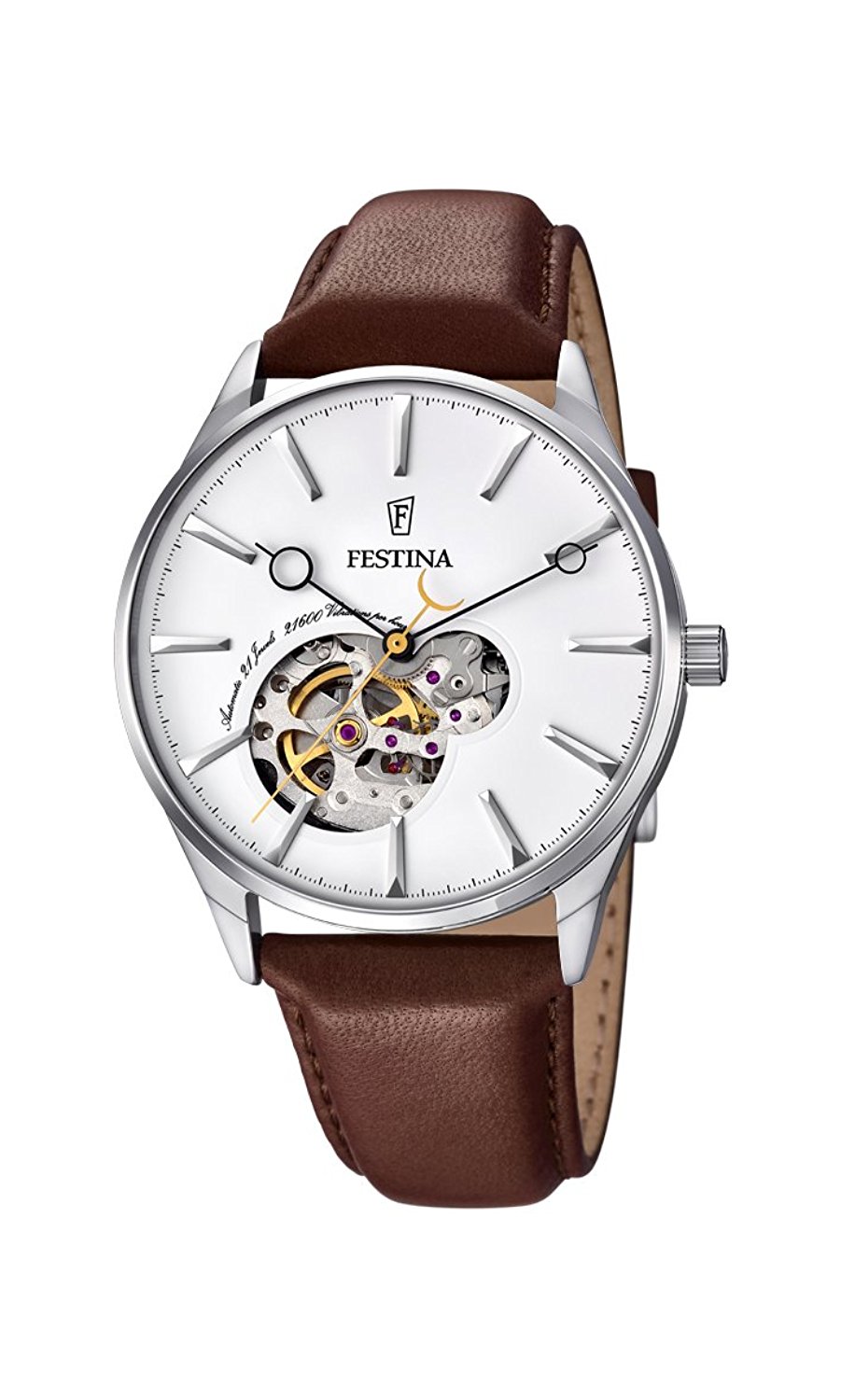 Festina Watches : F6846/1 Automatic White Dial Brown Leather Men Watch