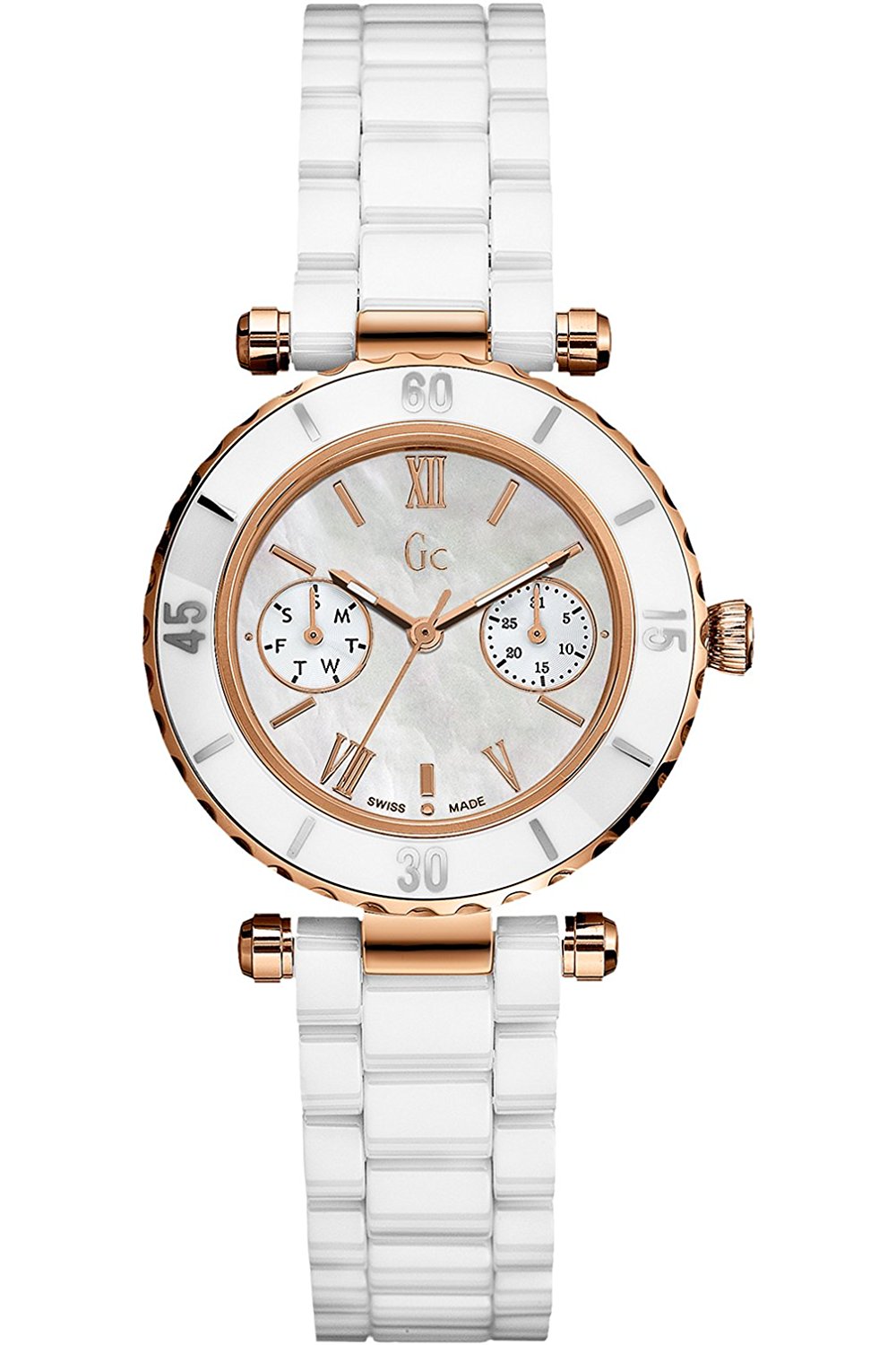 Guess Watches : G42004L1 White Mop Dial Ceramic Band Women Watch