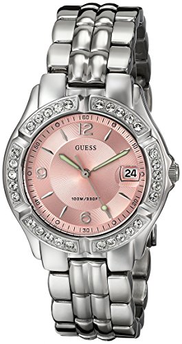 Guess Watches : G75791M Quartz Pink Dial Date Crystal Bezel Stainless Steel Women Watch