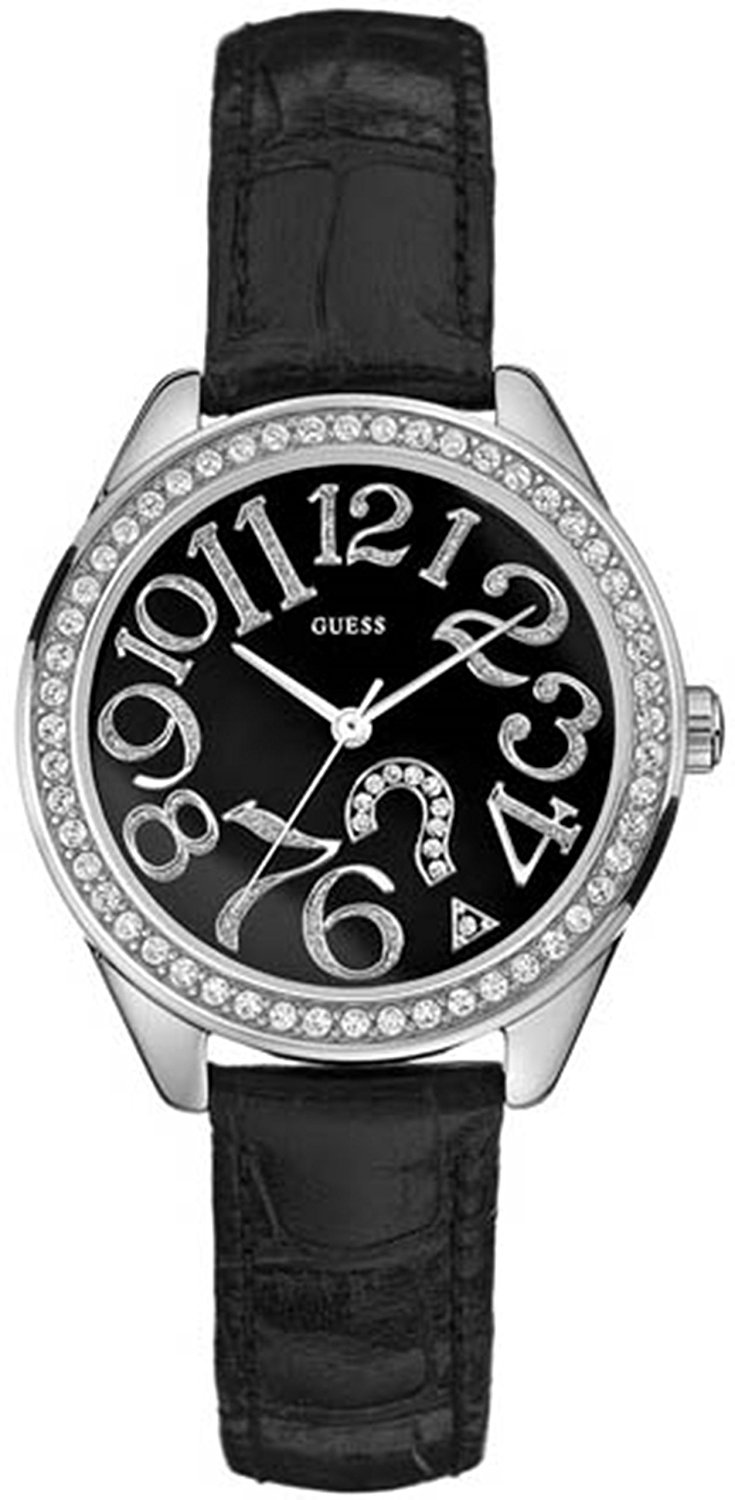 Guess Watches : G76030L Black Dial Leather Women Watch