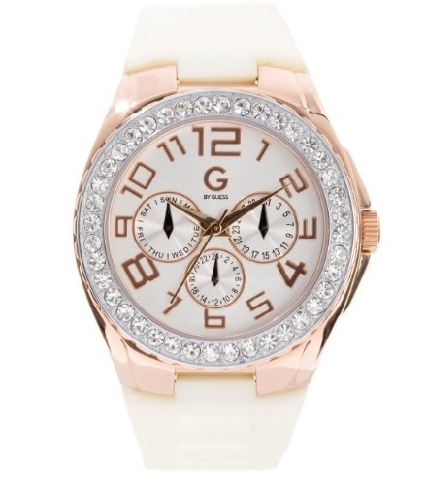 Guess Watches : G99011L1 Analog Quartz White Dial Stainless Steel Case With White Polyurethane Strap Women Watch