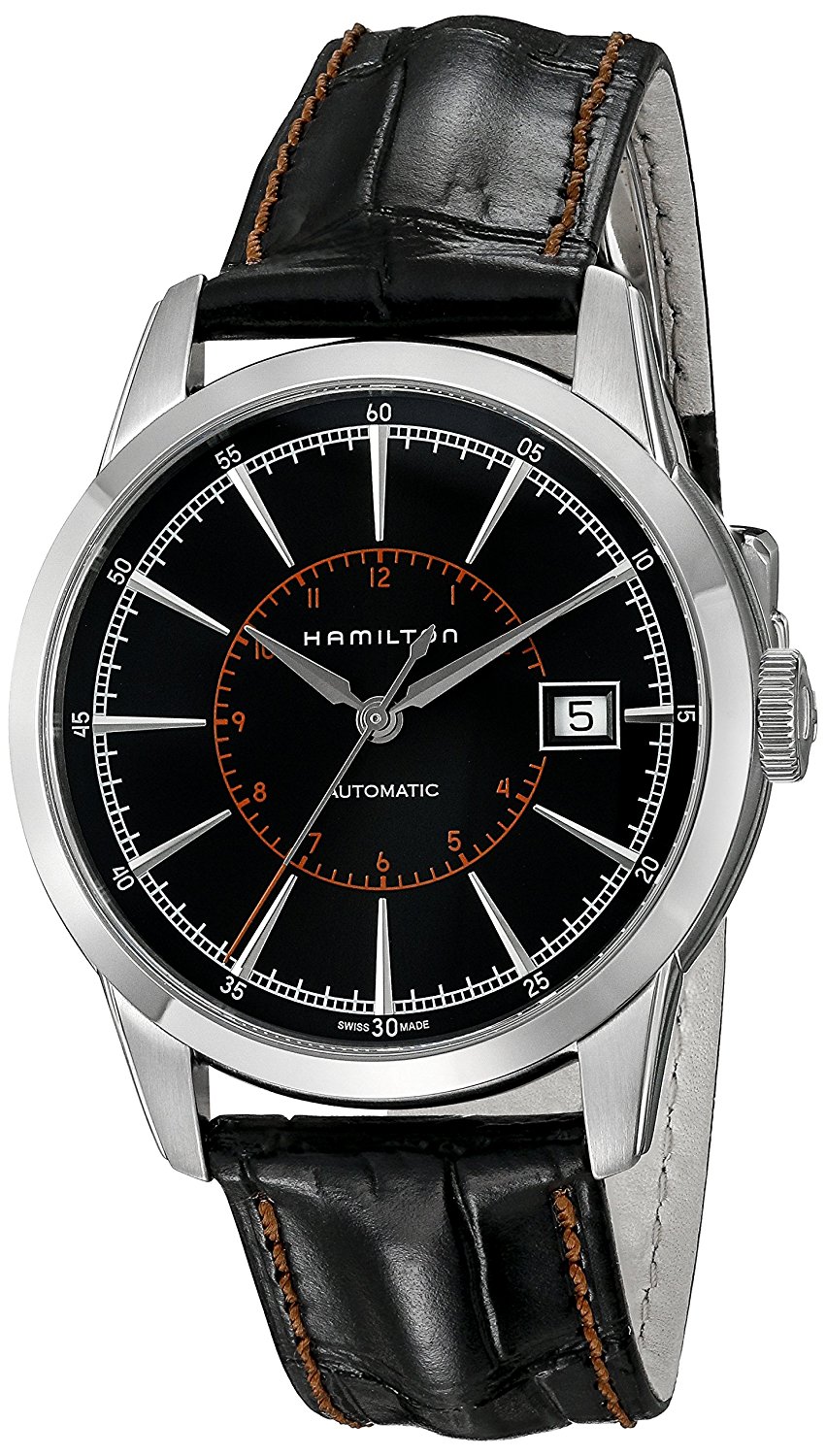 Hamilton Watches : H40555731 American Classic Railroad Automatic Date Black Leather Men Watch
