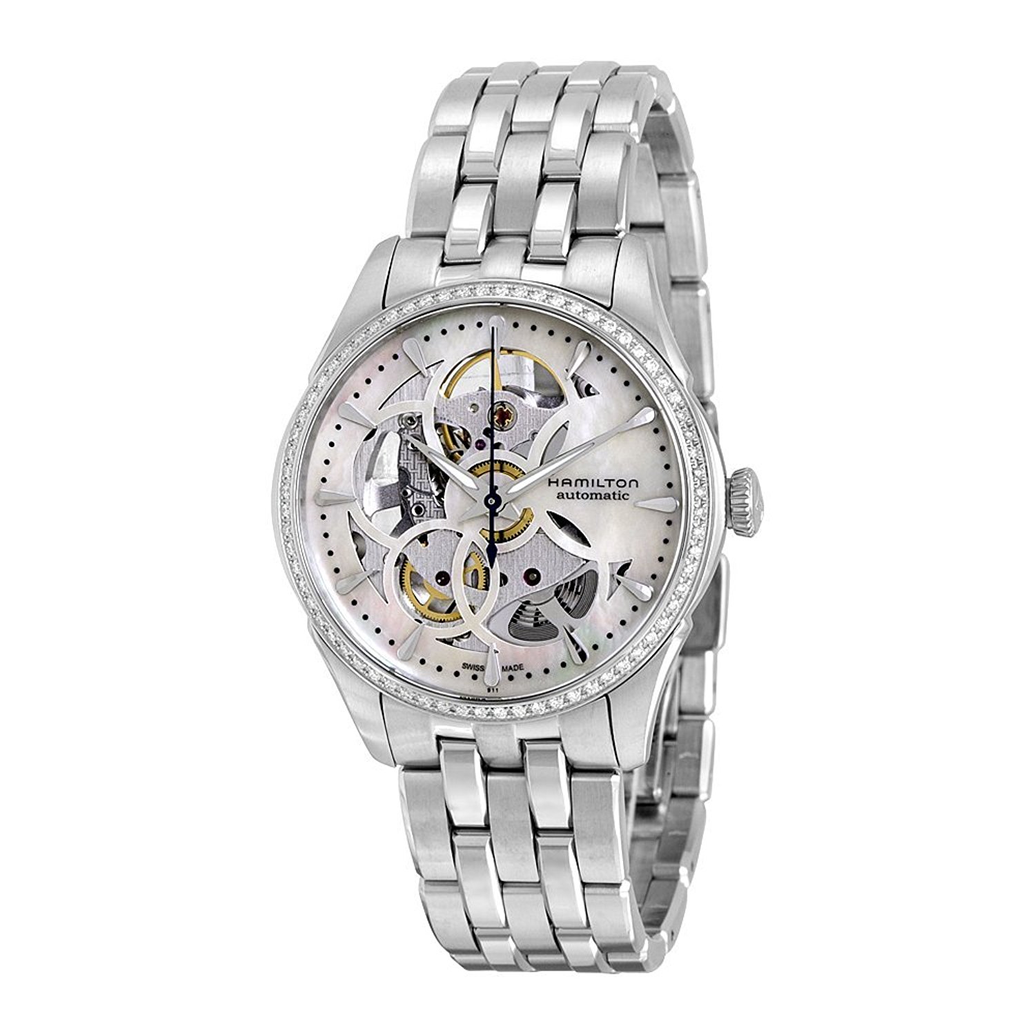 Hamilton Watches : H42405191 Automatic Jazzmaster Viewmatic White Mother Of Pearl Skeleton Dial Stainless Steel Women Watch