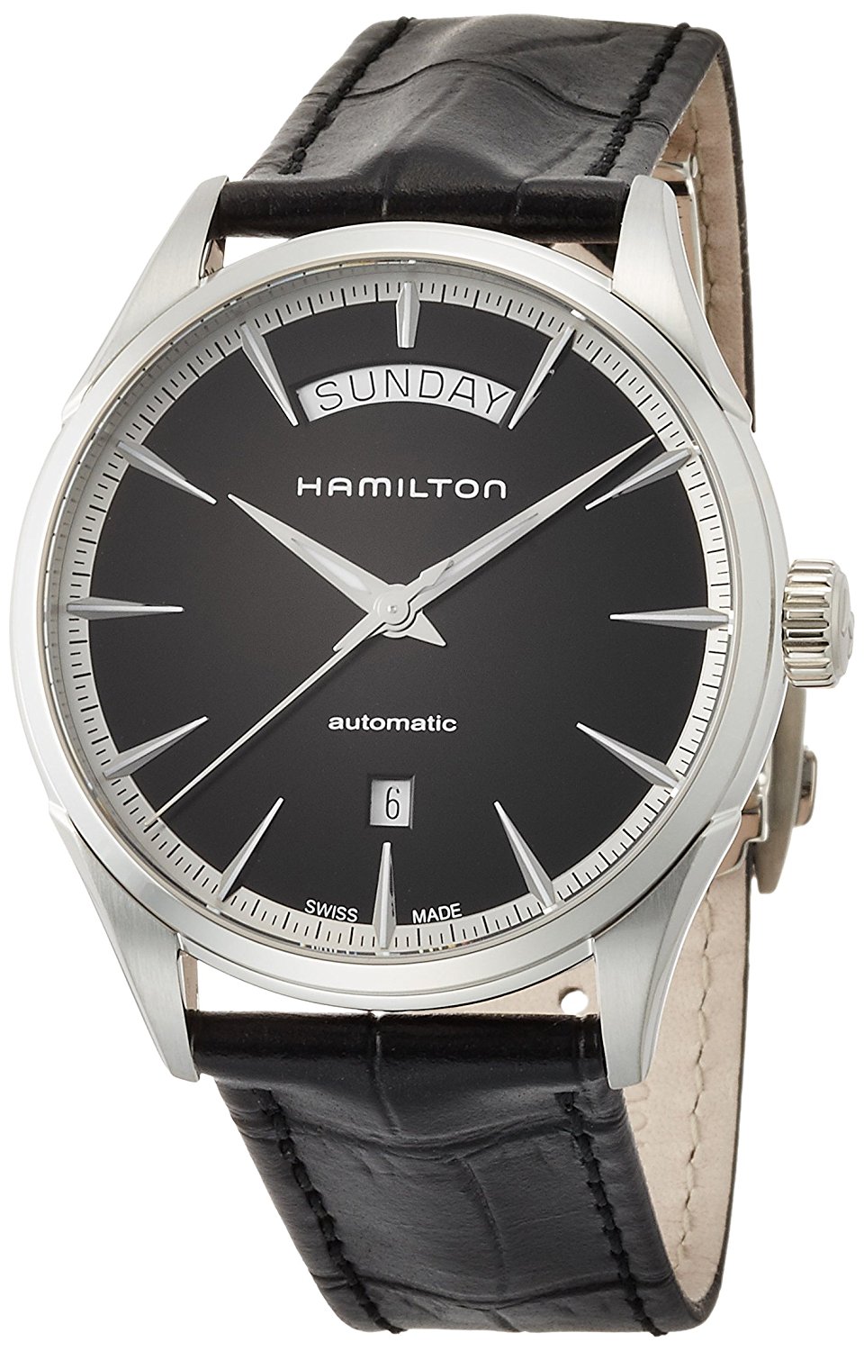 Hamilton Watches : H42565731 Automatic Day Date Black Leather Men Watch