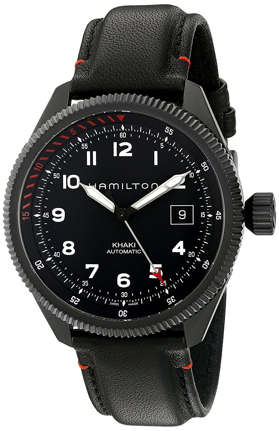 Hamilton Watches : H76695733 Automatic Takeoff Air Zermatt Date Black Leather Men Watch