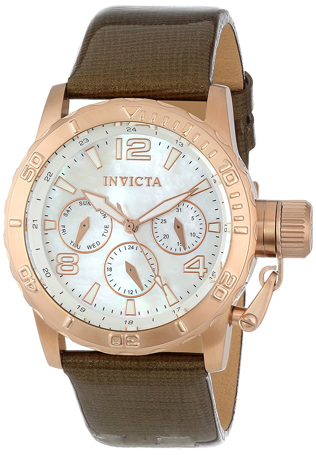 Invicta Watches : INVICTA-14800 Mother of Pearl Dial Day Date Brown Leather Women Watch
