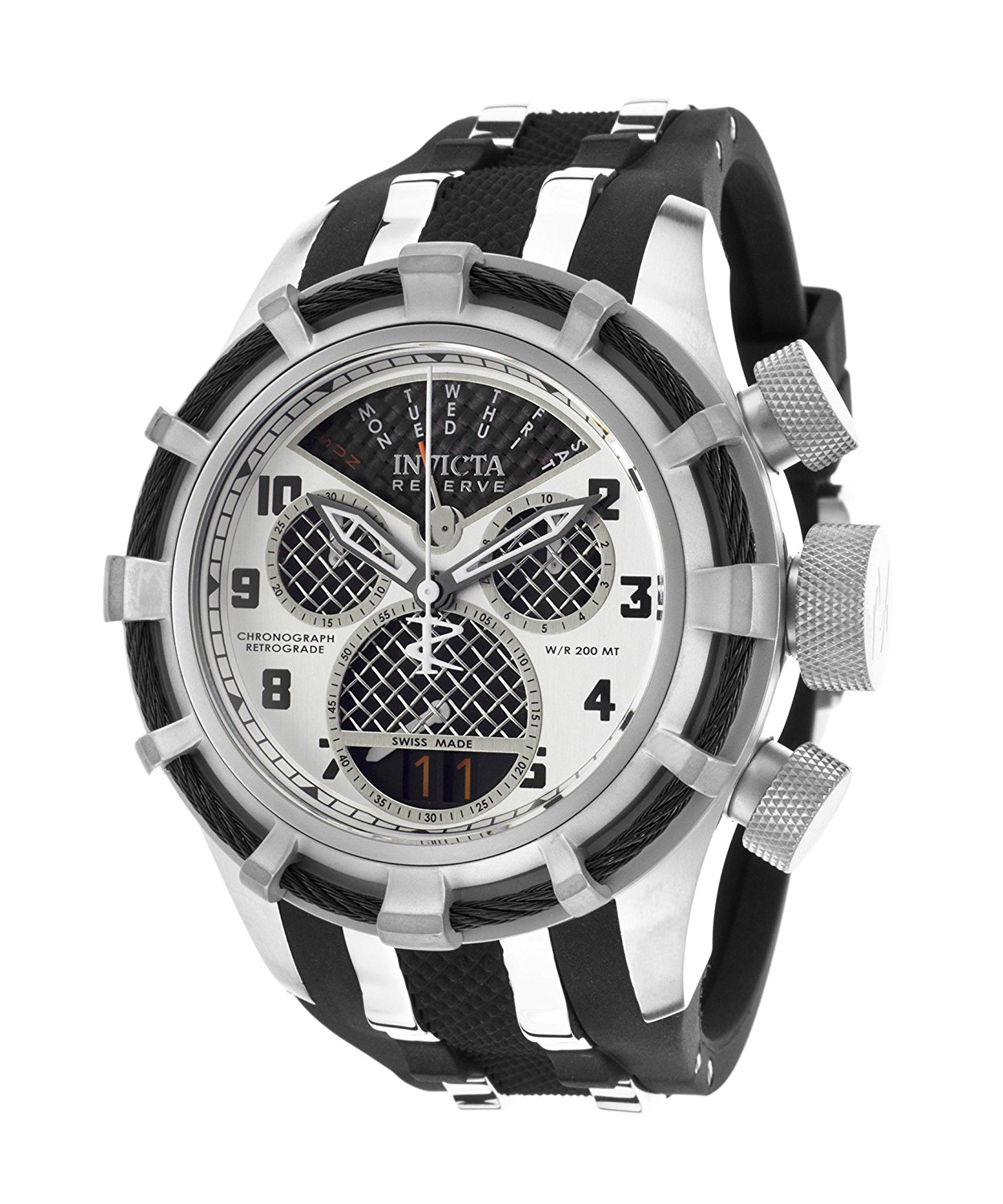 Invicta Watches : INVICTA-17464 Quartz Chronograph Retrograde Black Polyurethane Men Watch